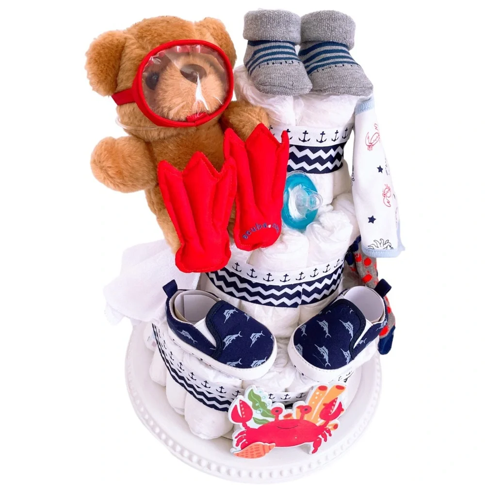 Nautical Diaper Cake, Scuba diver Diaper Cake